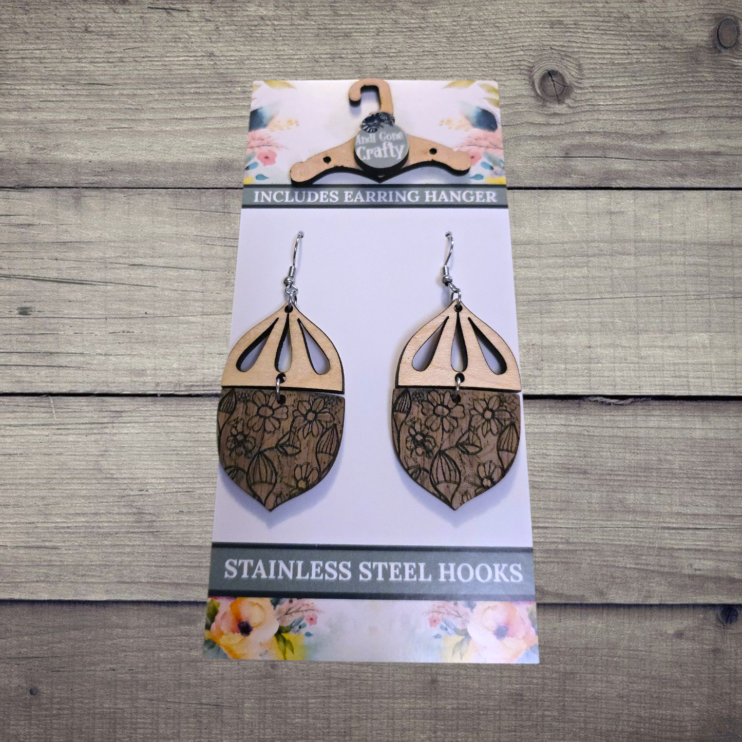 Acorn - (Lightweight Wood and Stainless Steel Hooks) - Earring Number 300104