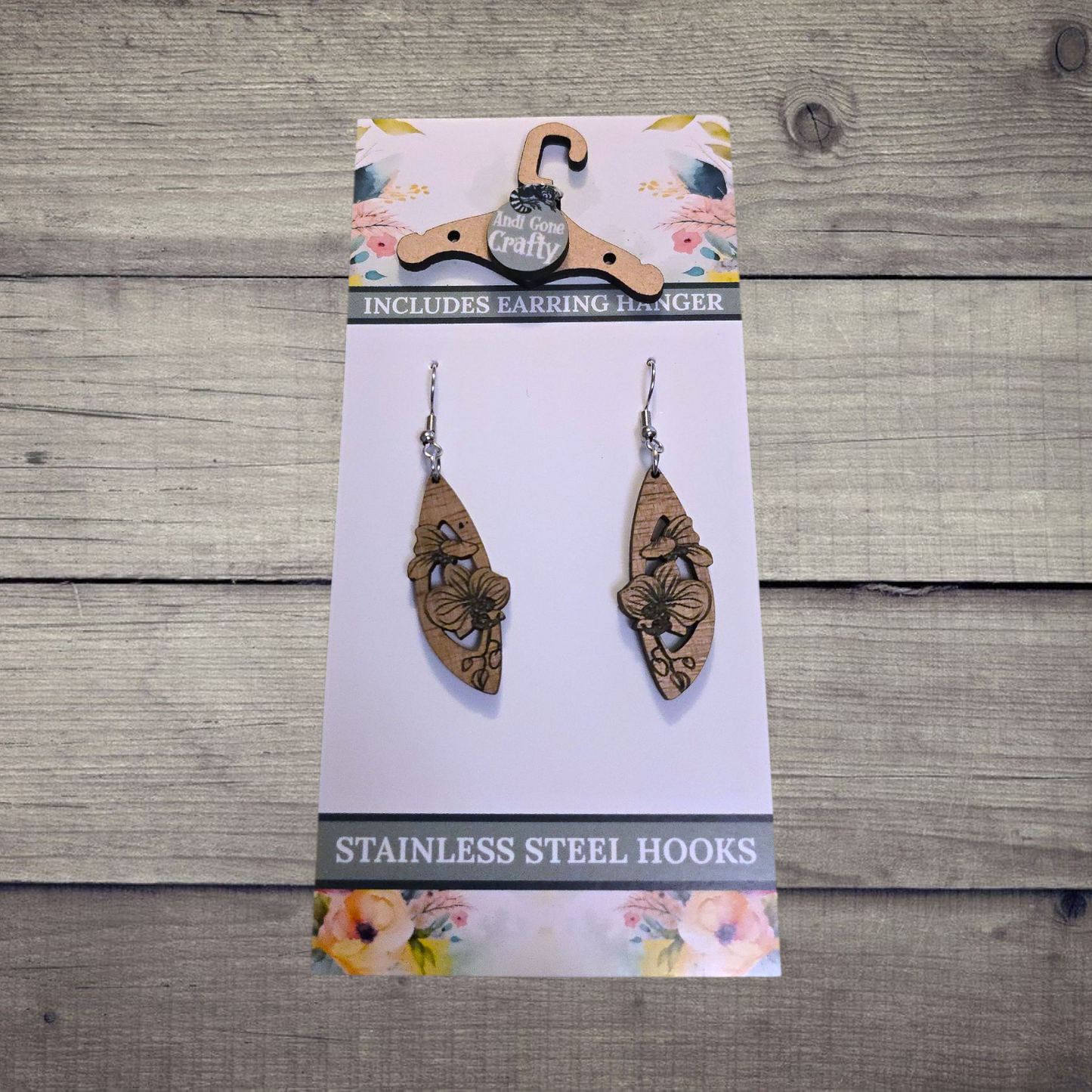 Flower - (Lightweight Wood and Stainless Steel Hooks) - Earring Number 300039