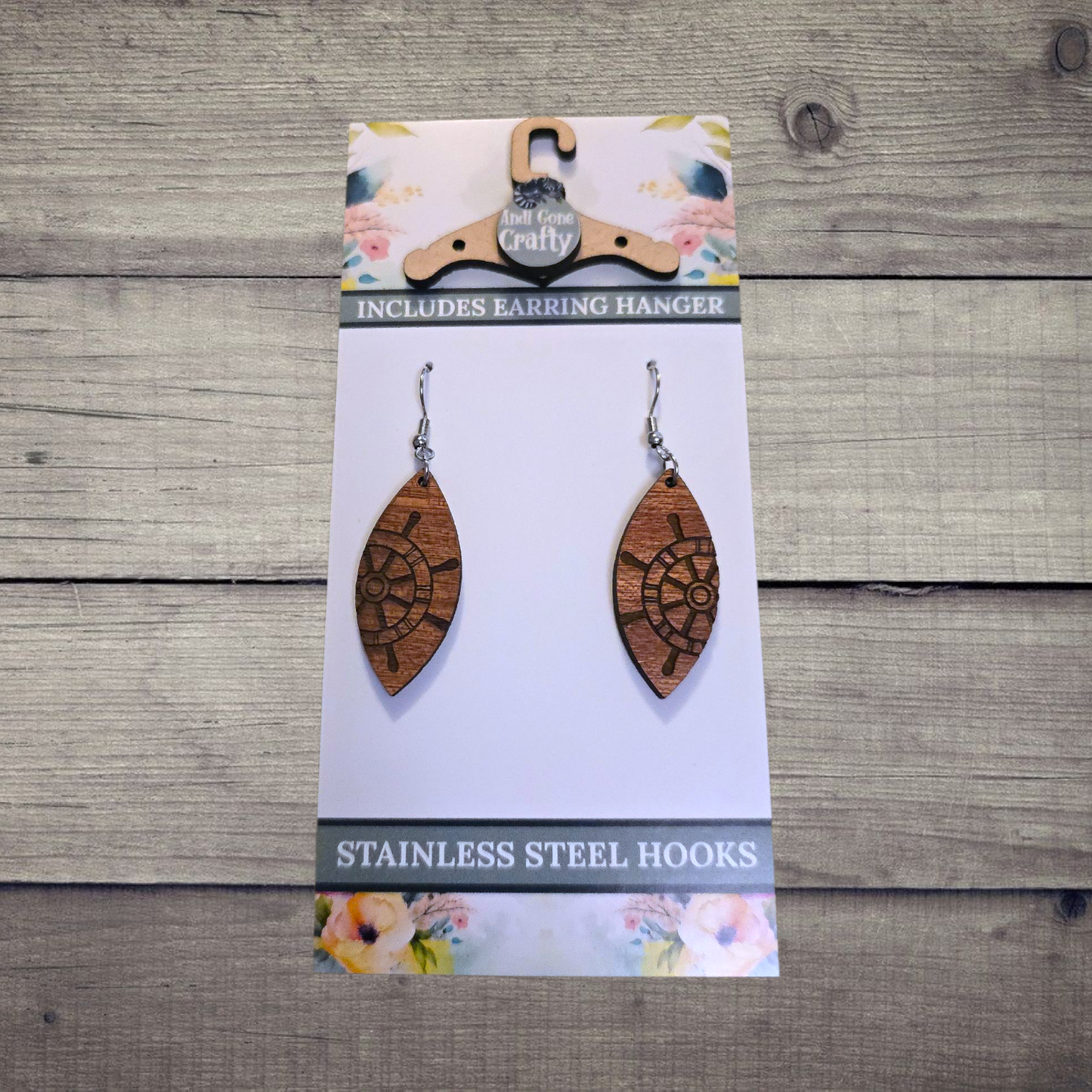 Boat - (Lightweight Wood and Stainless Steel Hooks) - Earring Number 300041