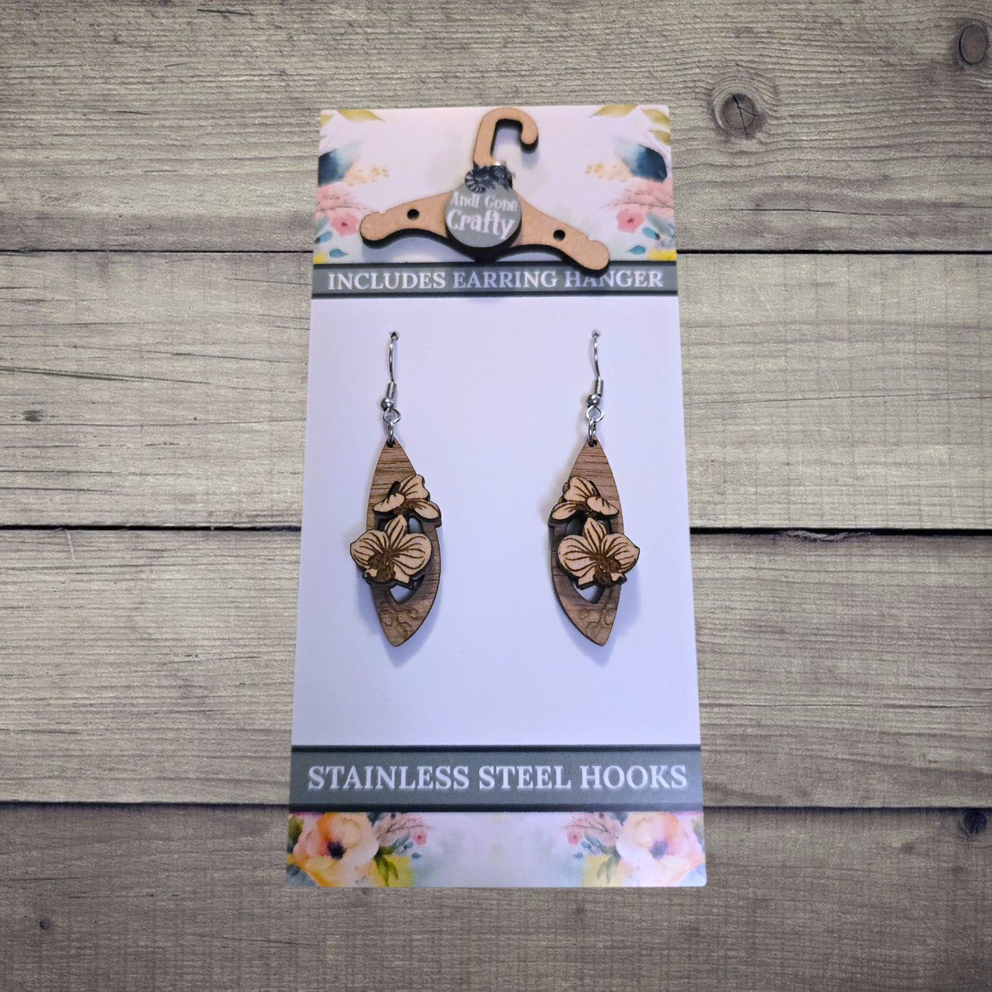 Flower - (Lightweight Wood and Stainless Steel Hooks) - Earring Number 300049