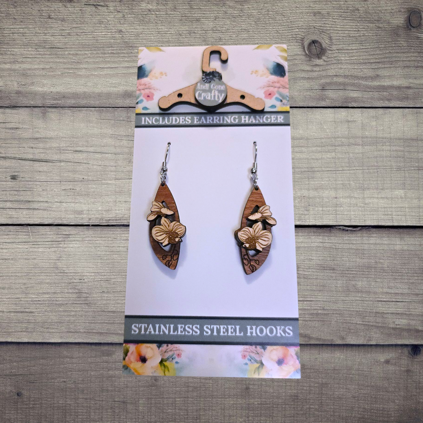 Flower - (Lightweight Wood and Stainless Steel Hooks) - Earring Number 300052