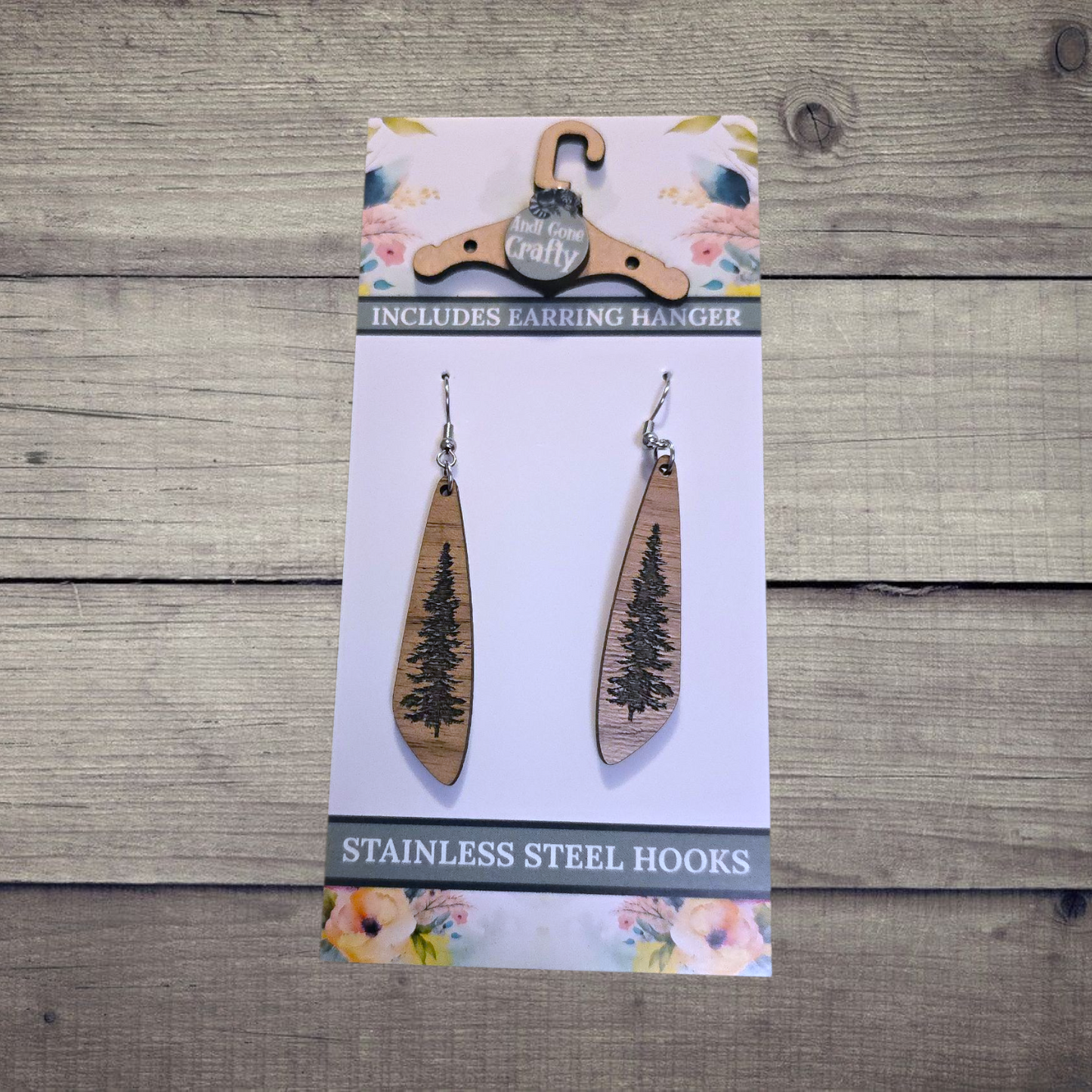 Tree - (Lightweight Wood and Stainless Steel Hooks) - Earring Number 300043