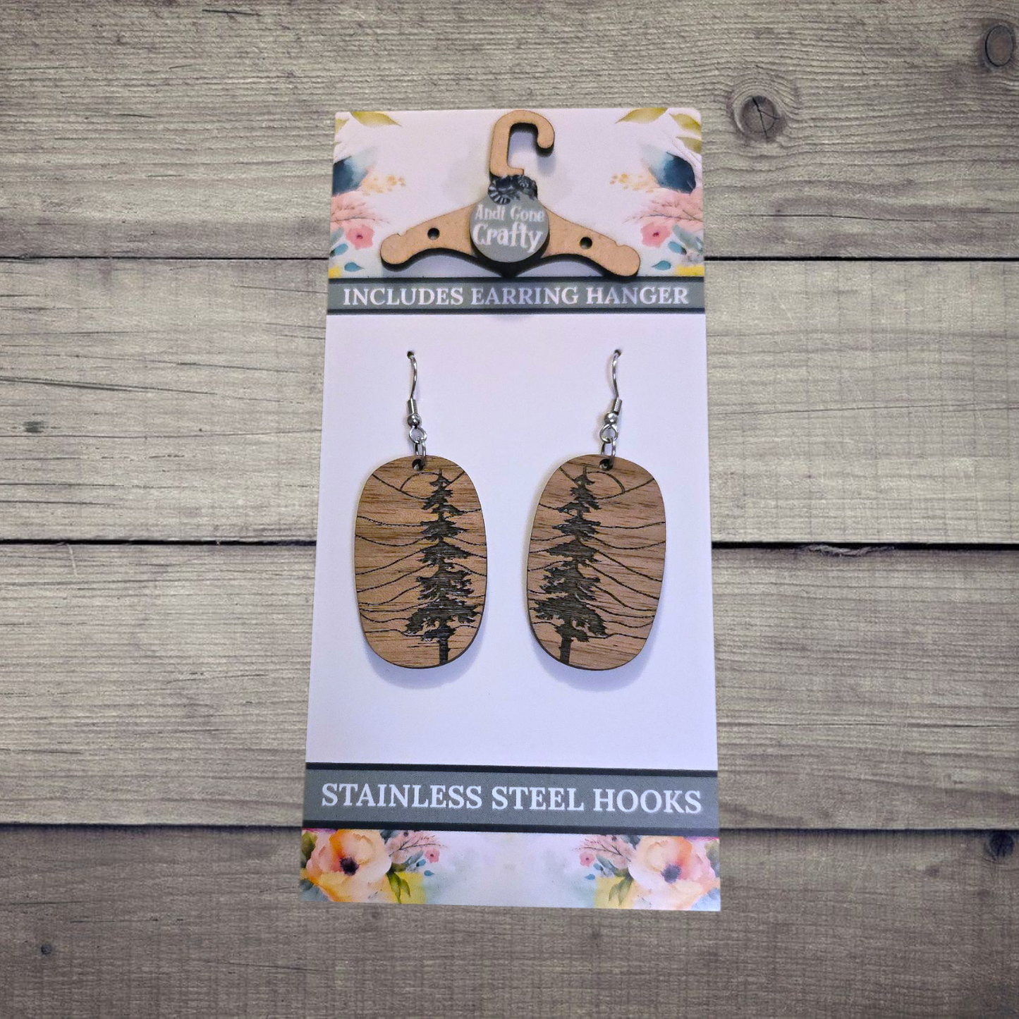 Tree - (Lightweight Wood and Stainless Steel Hooks) - Earring Number 300053
