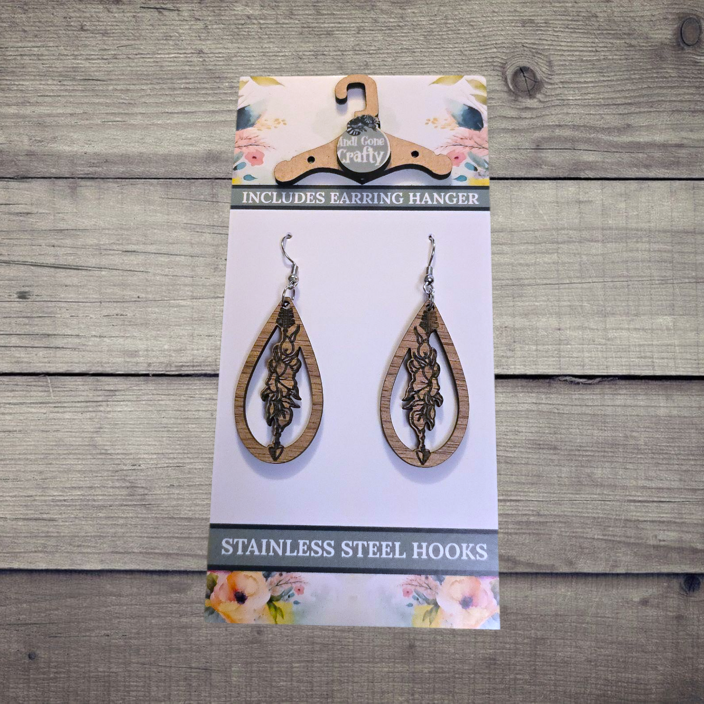 Arrow - (Lightweight Wood and Stainless Steel Hooks) - Earring Number 300055