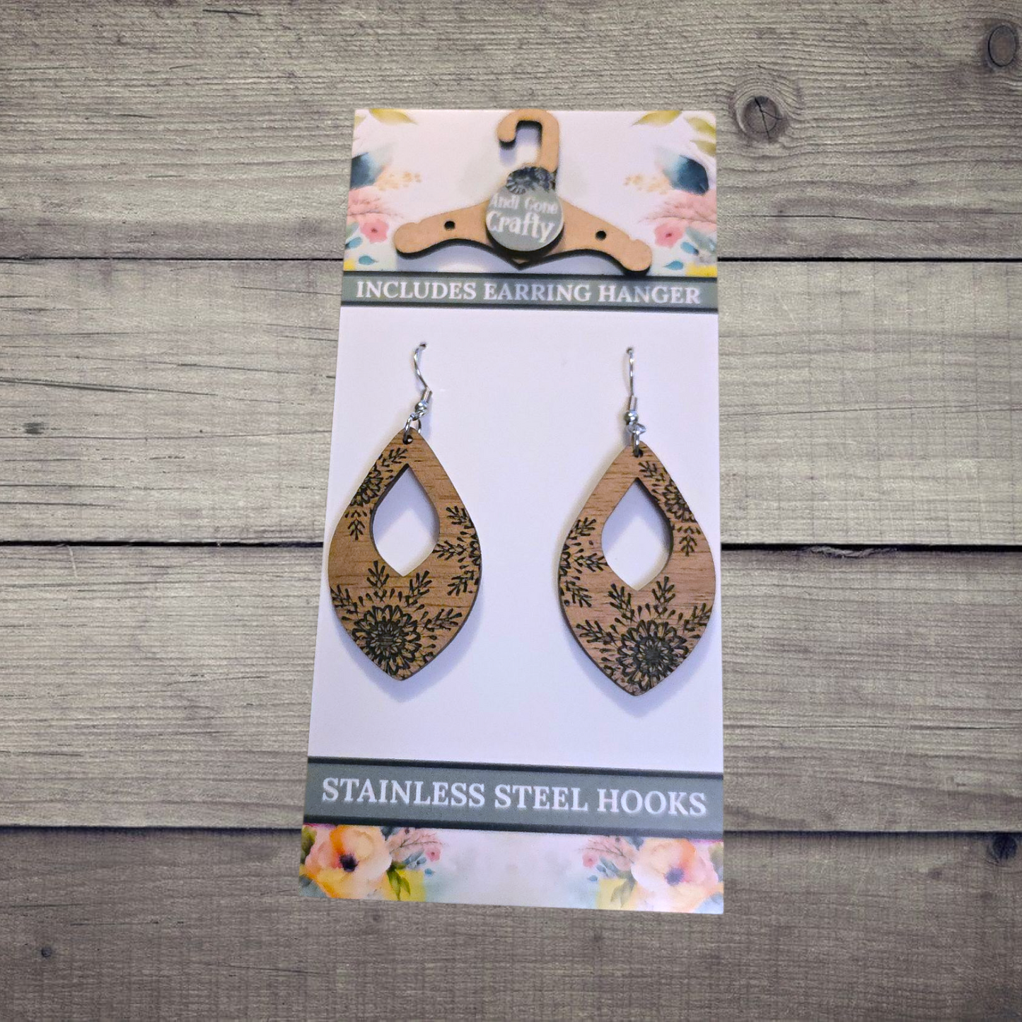 Snowflake - (Lightweight Wood and Stainless Steel Hooks) - Earring Number 300060