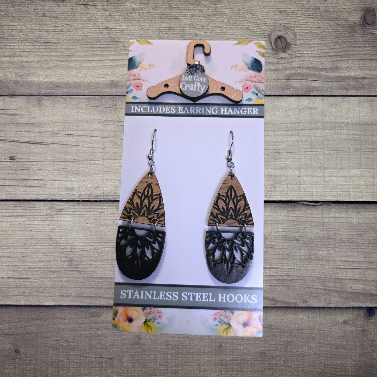 Shape - (Lightweight Wood and Stainless Steel Hooks) - Earring Number 300067