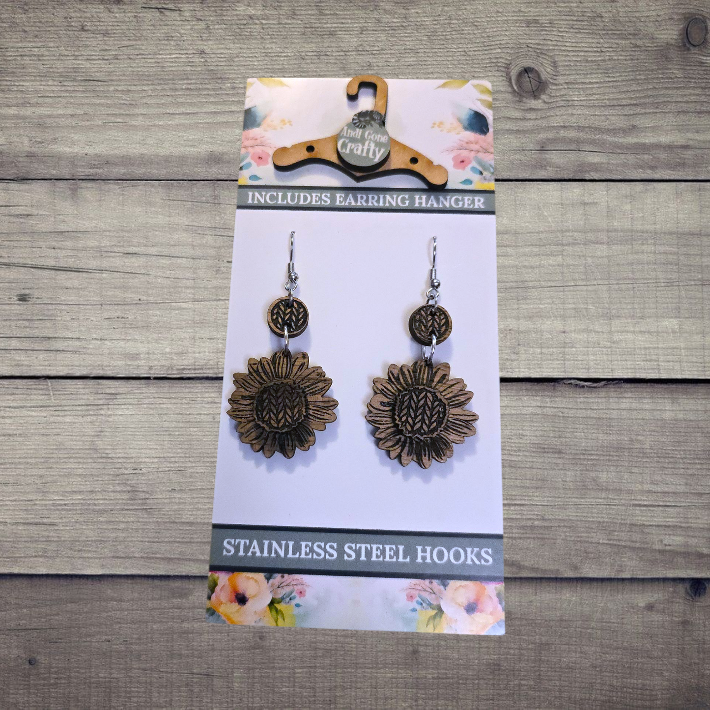 Flower Sweater- (Lightweight Wood and Stainless Steel Hooks) - Earring Number 300017