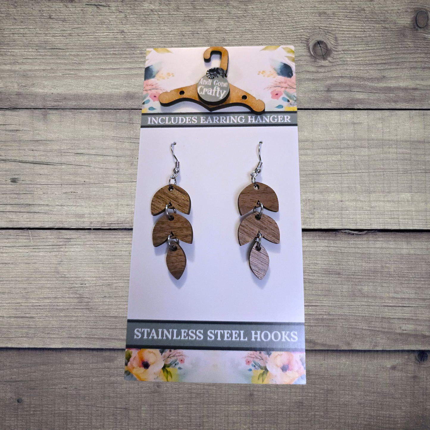 Flower - (Lightweight Wood and Stainless Steel Hooks) - Earring Number 300023