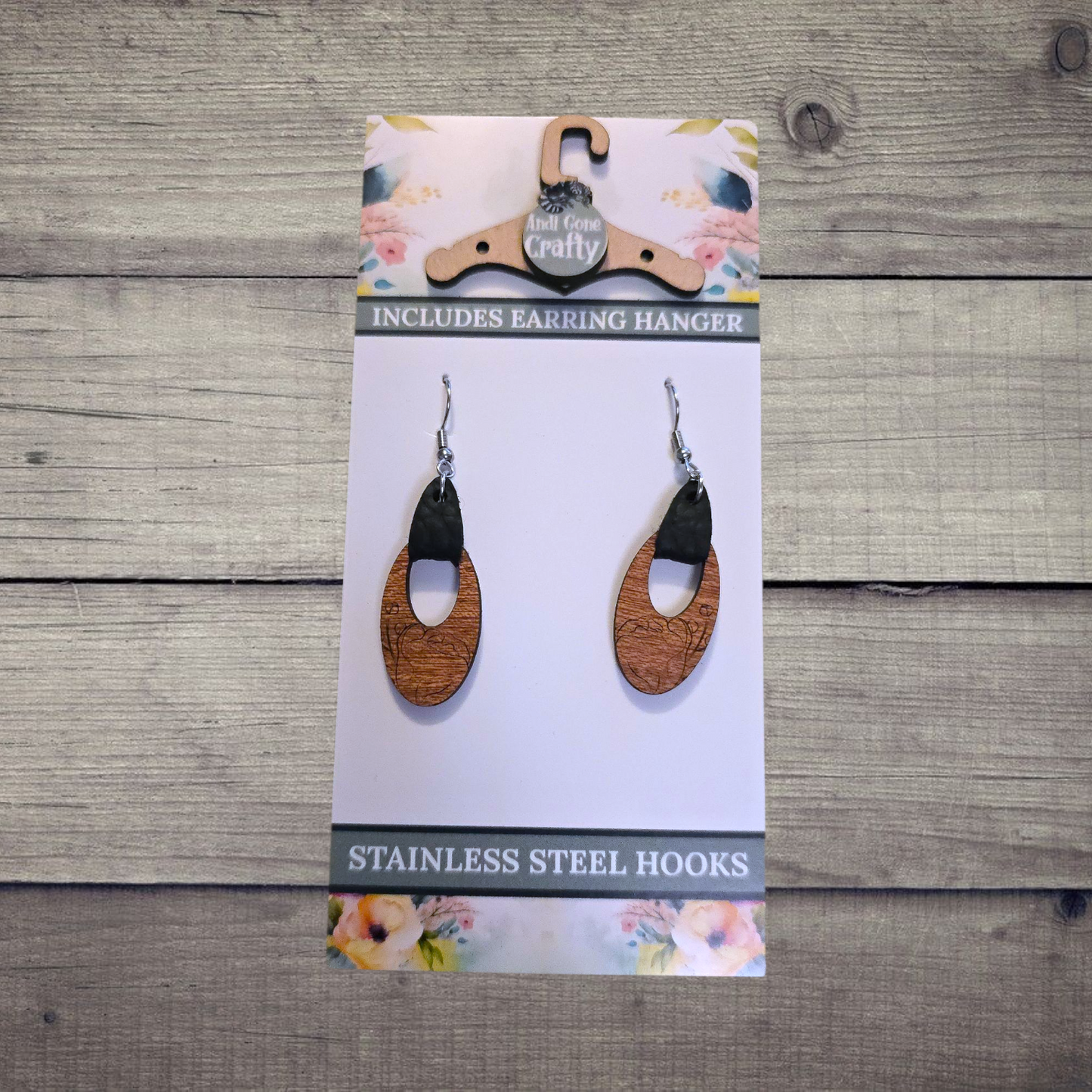 Flower - (Lightweight Wood and Stainless Steel Hooks) - Earring Number 300030