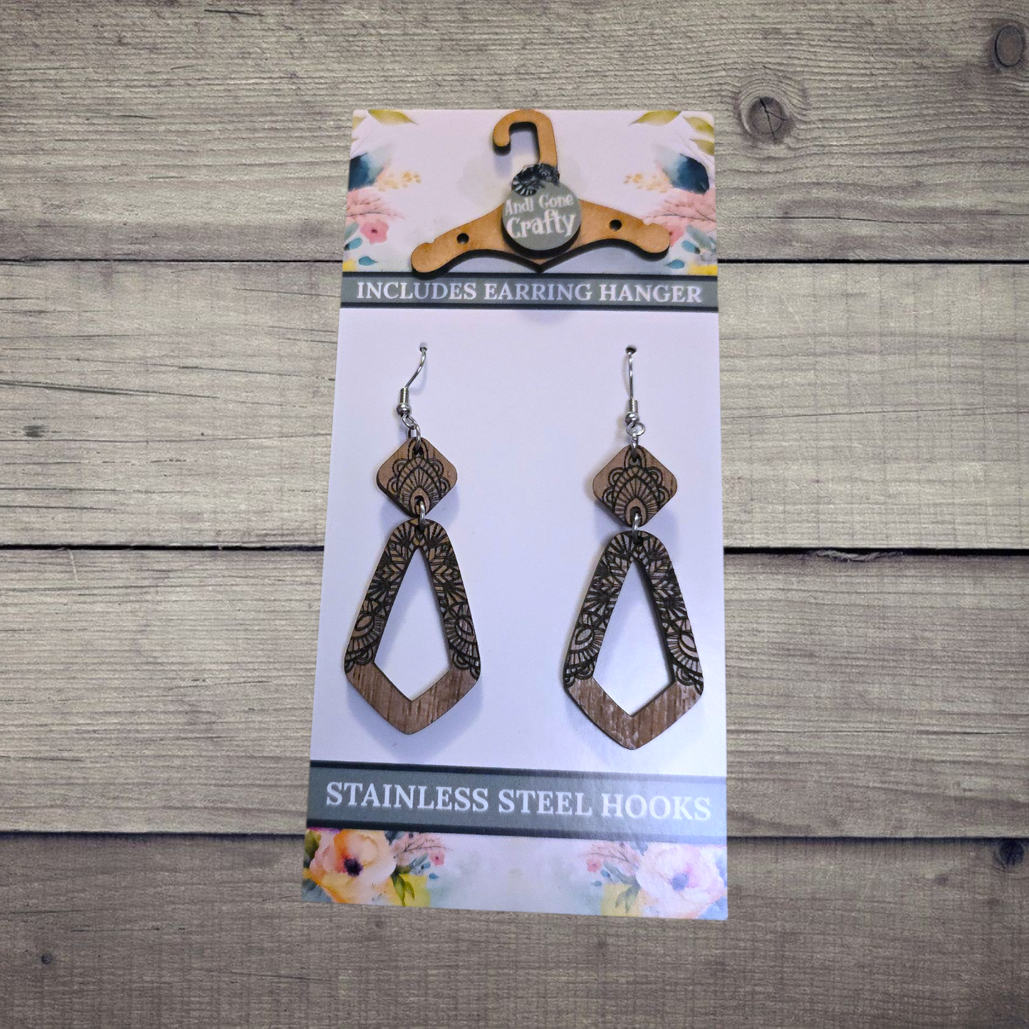 Mandala - (Lightweight Wood and Stainless Steel Hooks) - Earring Number 300032