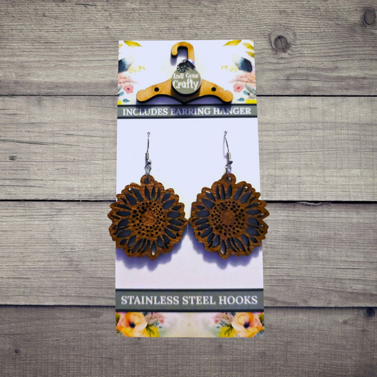 Sunflower (2 colors) - (Lightweight Wood and Stainless Steel Hooks) - Earring Number 300008