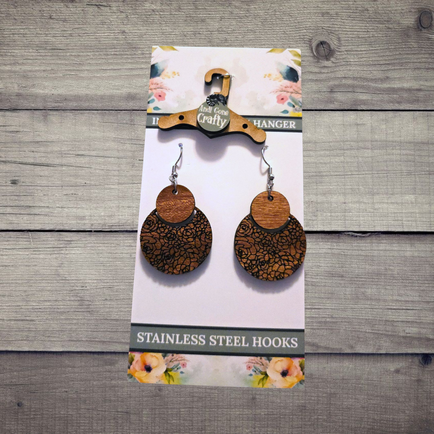 Flower - (Lightweight Wood and Stainless Steel Hooks) - Earring Number 300038