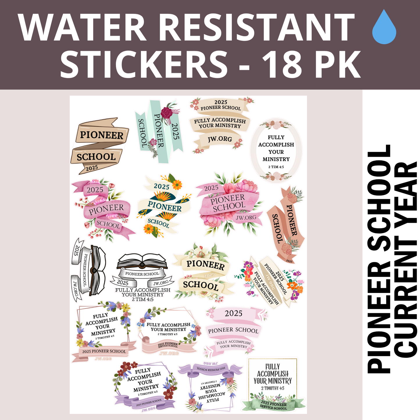 Pioneer School Water Resistant Stickers (12 Variety Pack)