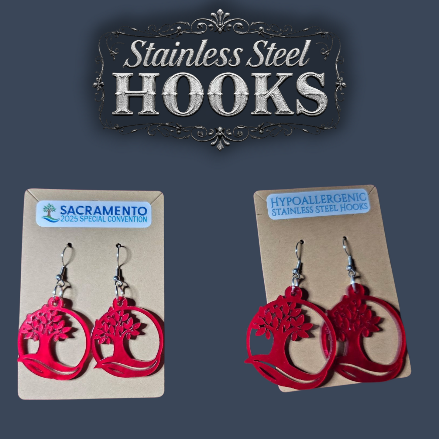 Premium Tree Dangle Earrings - 2025 Sacramento Special Convention - Stainless Steel Hooks