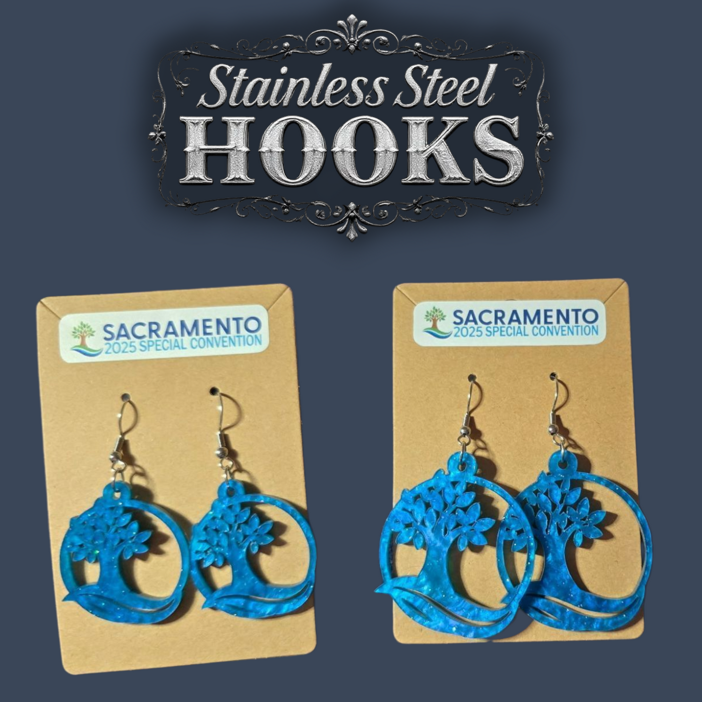 Premium Tree Dangle Earrings - 2025 Sacramento Special Convention - Stainless Steel Hooks