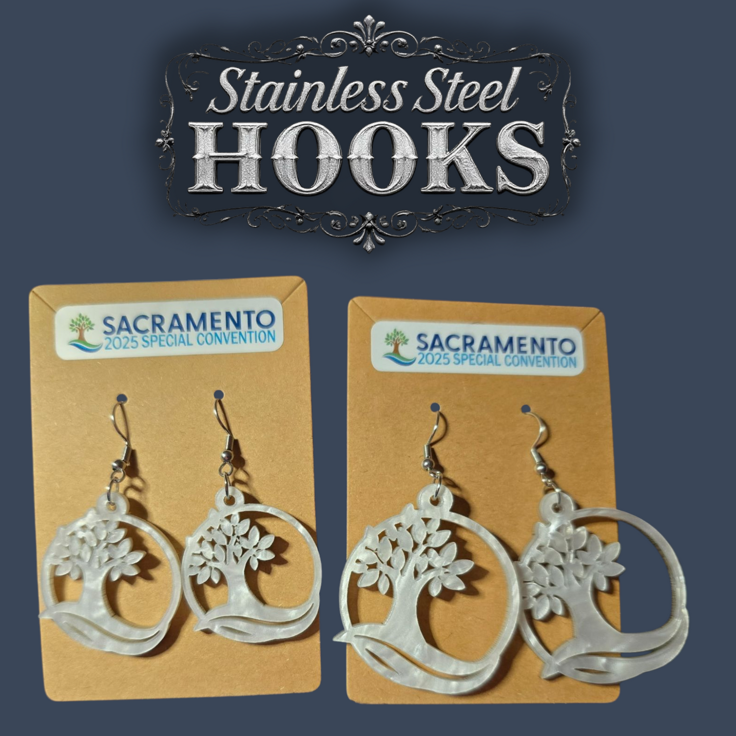 Premium Tree Dangle Earrings - 2025 Sacramento Special Convention - Stainless Steel Hooks