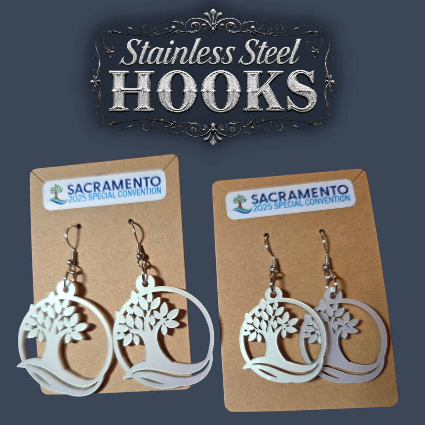 Premium Tree Dangle Earrings - 2025 Sacramento Special Convention - Stainless Steel Hooks