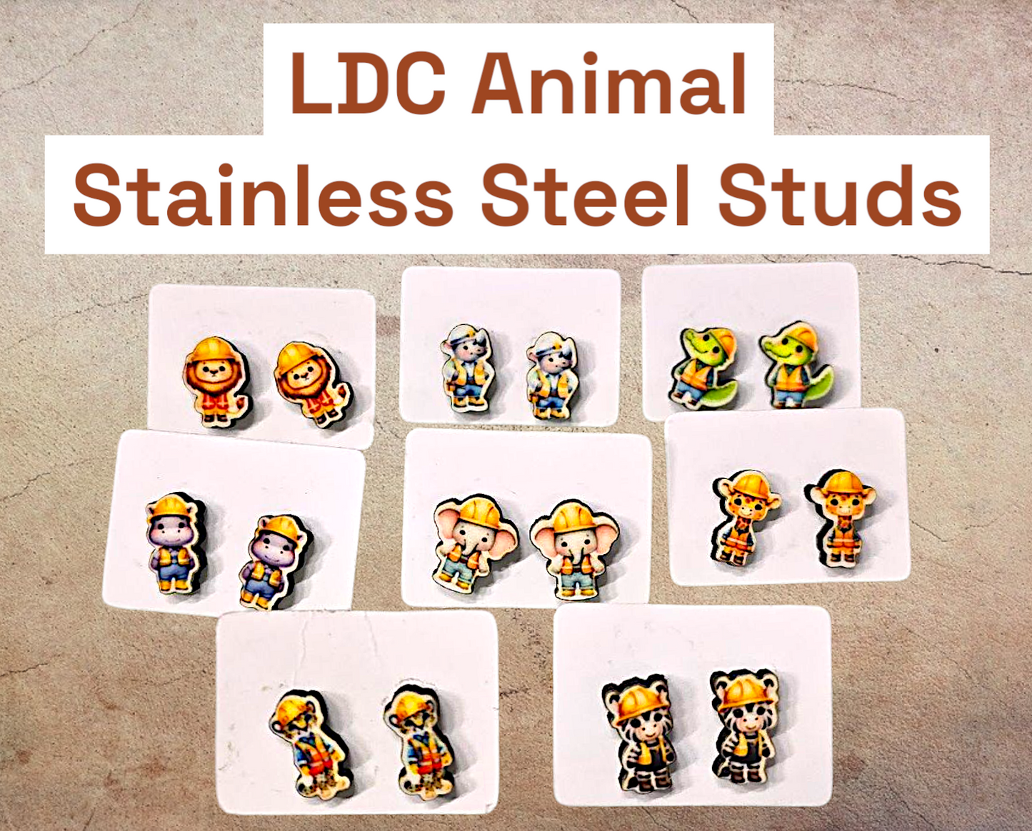 0.5in LDC Animal Stainless Steel Studs Earrings - 8 Pack - JW