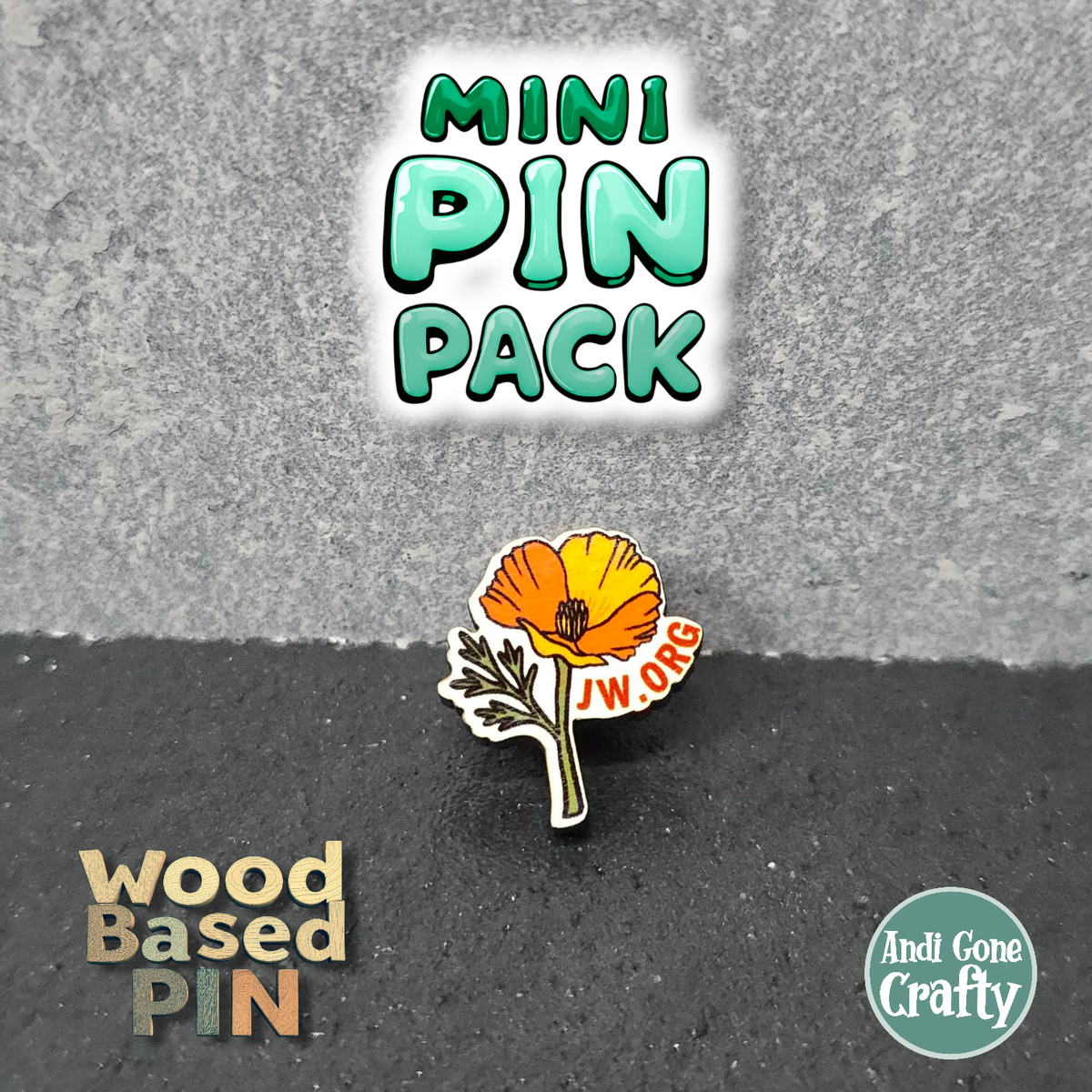 Poppy & Stem with JW.ORG - Qty 20 Small 0.5 in Mini Pin Pack