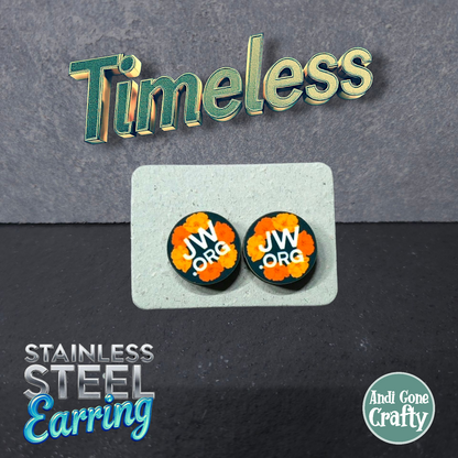 JW - JW.ORG Poppy Earrings - Stainless Steel Studs (Multiple Poppies - Dark Teal Background)