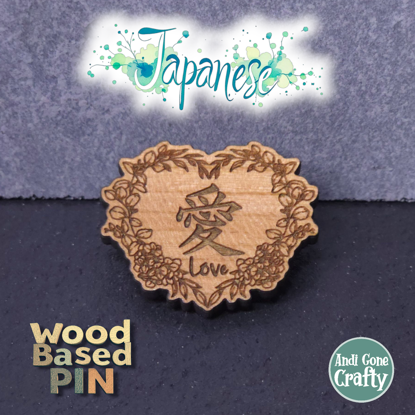 Japanese "Love" - JW Pin - Cherry Wood