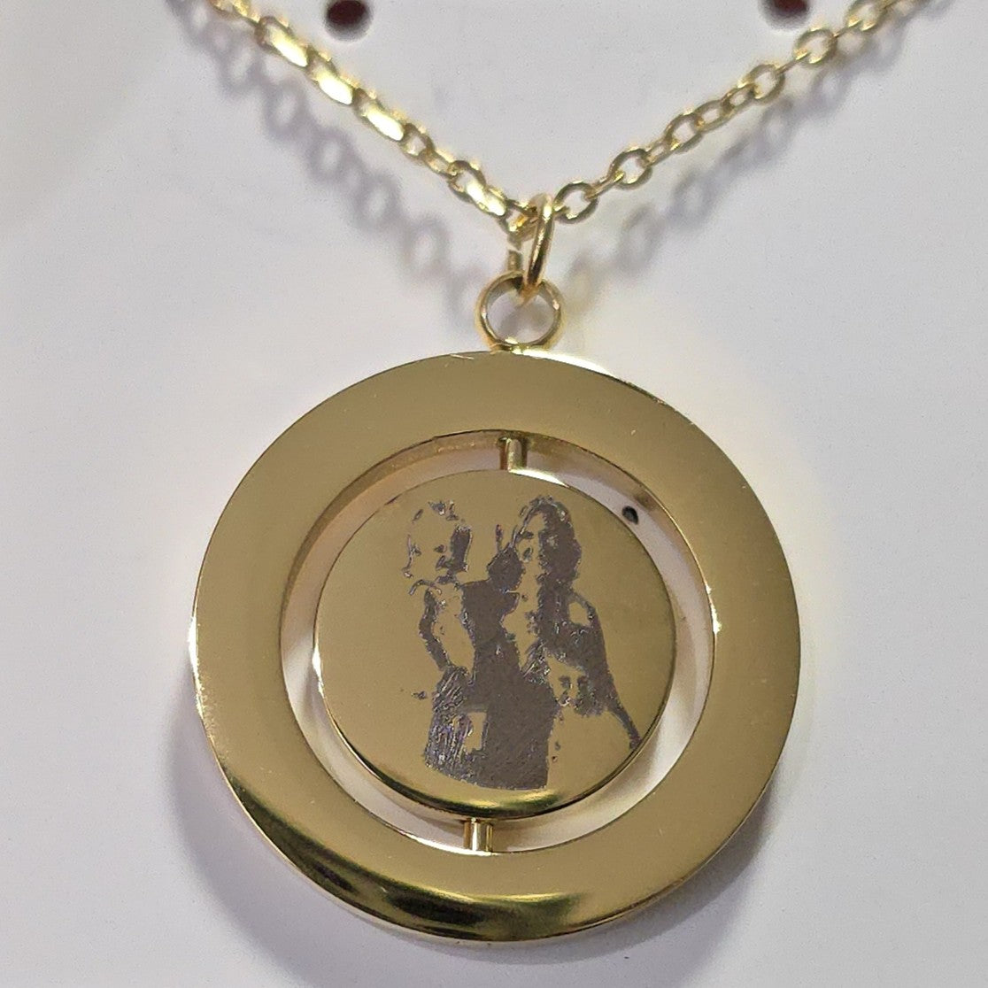 Gold Circle Swivel Necklace - Ready to be Engraved - Premium Stainless Steel Piece #700012