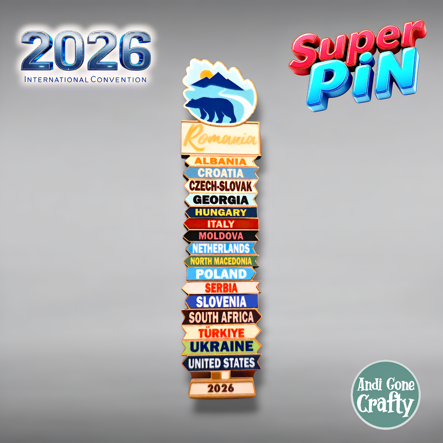 Romania Bucharest - Super Pin - Invited Branches - 2026 International Convention of Jehovah's Witnesses - JW Gifts and Souvenirs