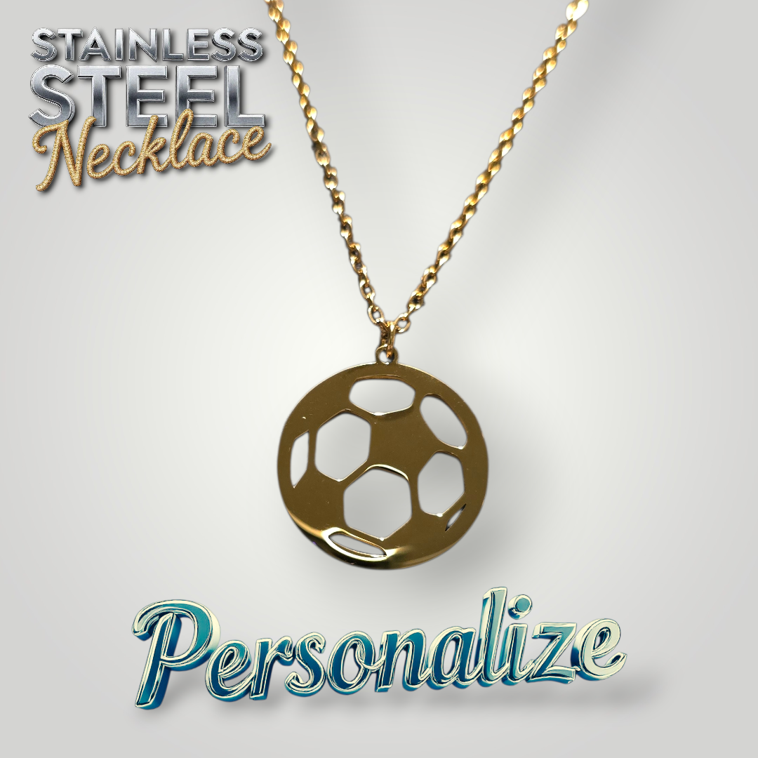 Gold Soccer Necklace - Ready to be Engraved - Premium Stainless Steel Piece #700042