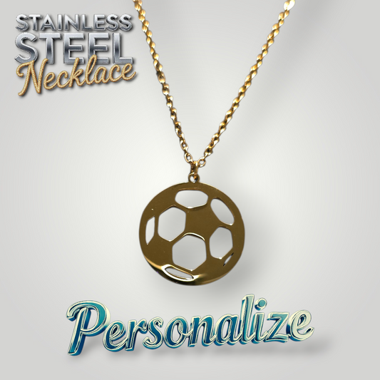 Gold Soccer Necklace - Ready to be Engraved - Premium Stainless Steel Piece #700042
