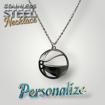 Silver Basketball Necklace - Ready to be Engraved - Premium Stainless Steel Piece #700041