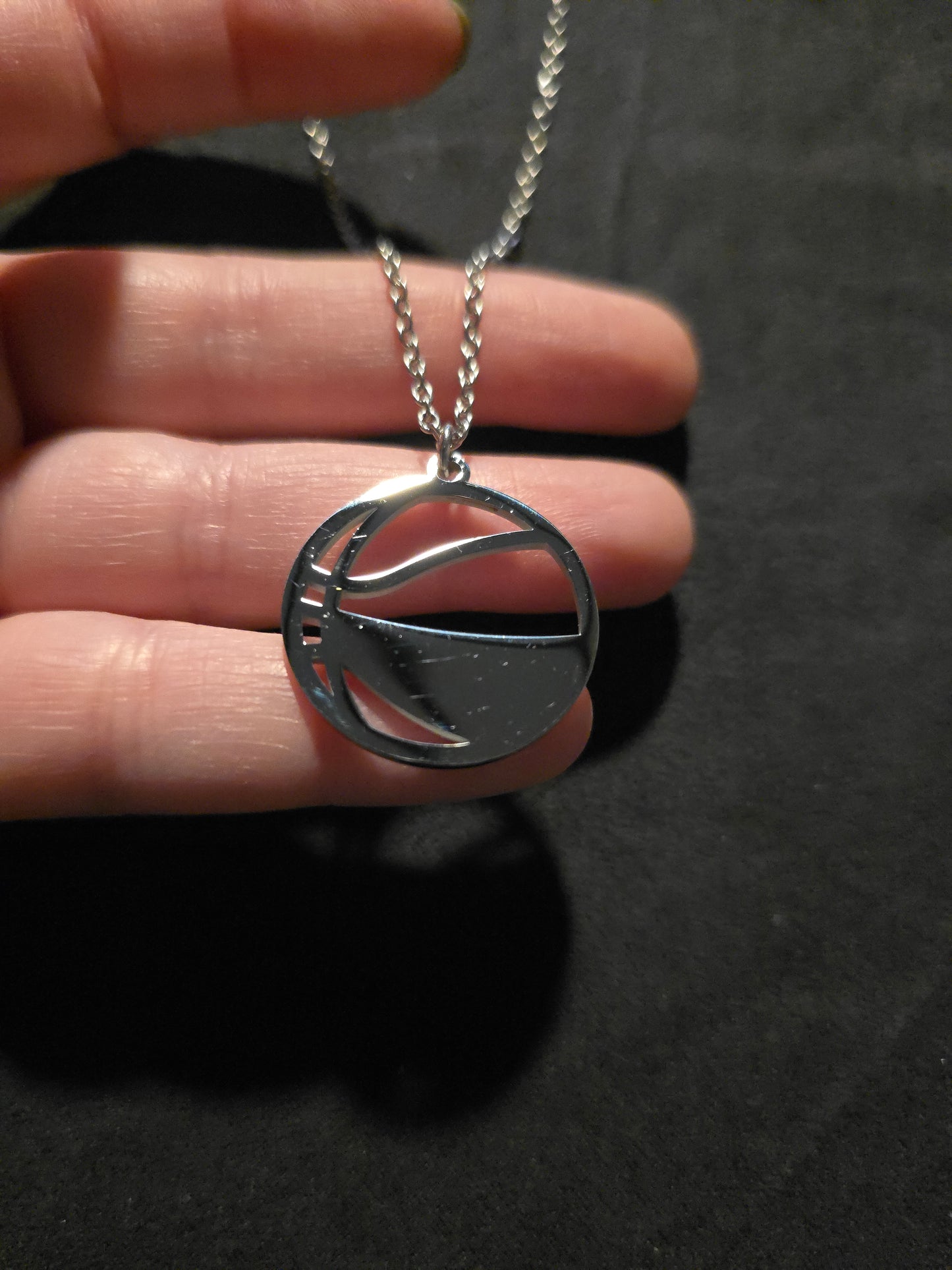 Silver Basketball Necklace - Ready to be Engraved - Premium Stainless Steel Piece #700041
