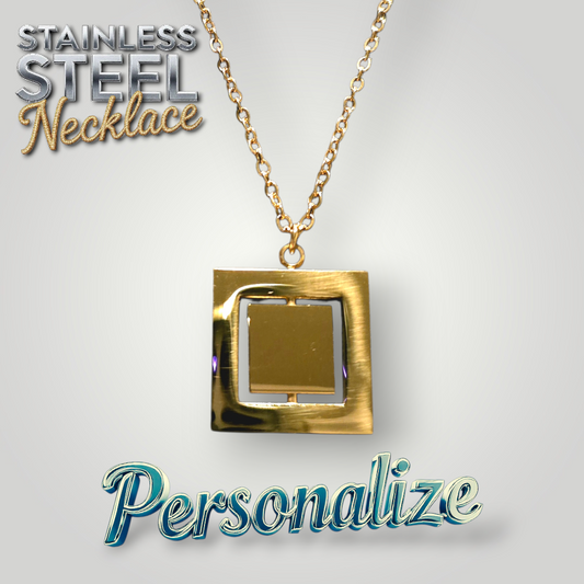 Rotating Square Necklace - Ready to be Engraved - Premium Stainless Steel Piece #700039