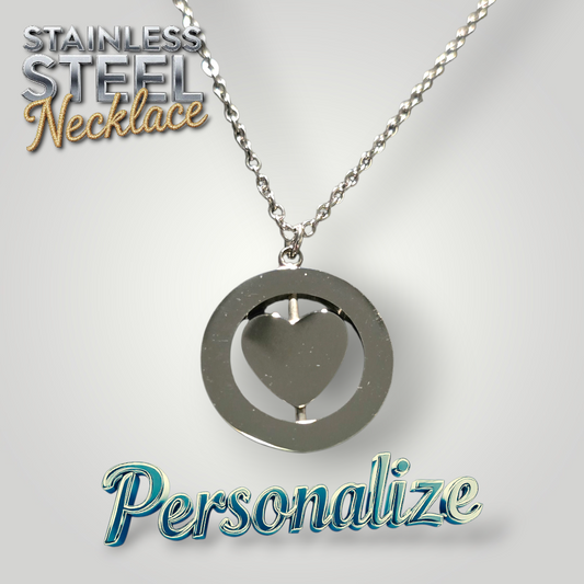 Rotating Heart Necklace - Ready to be Engraved - Premium Stainless Steel Piece #700040