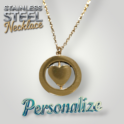 Rotating Heart Necklace - Ready to be Engraved - Premium Stainless Steel Piece #700040