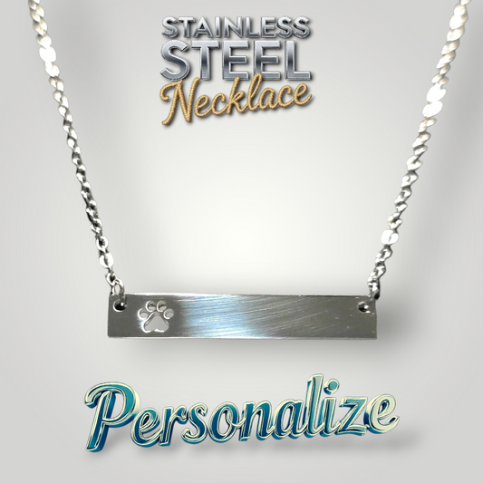 Paw - Horizontal Bar Necklace - Ready to be Engraved - Premium Stainless Steel Piece #700038