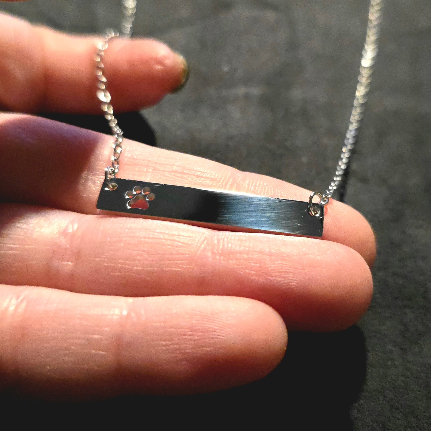 Paw - Horizontal Bar Necklace - Ready to be Engraved - Premium Stainless Steel Piece #700038