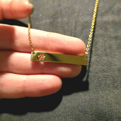 Paw - Horizontal Bar Necklace - Ready to be Engraved - Premium Stainless Steel Piece #700038