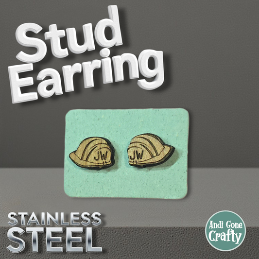 "JW" Hardhat - LDC - Wood JW Earring - Stainless Steel Posts