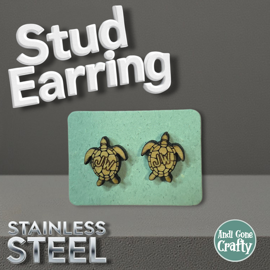 Sea Turtle - Wood JW Earring - Stainless Steel Posts