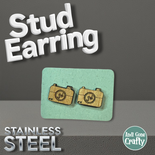 Camera - Wood JW Earring - Stainless Steel Posts