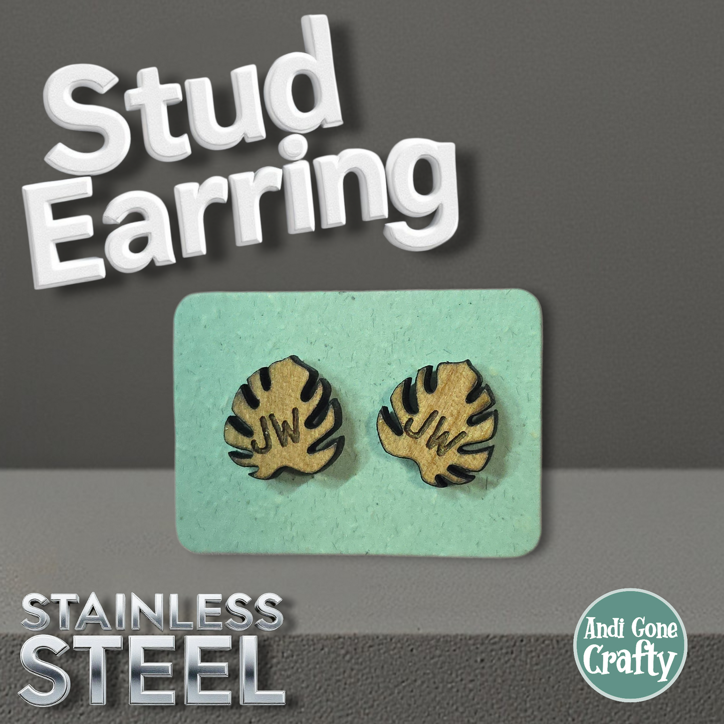 Monstera Leaf - Wood JW Earring - Stainless Steel Posts