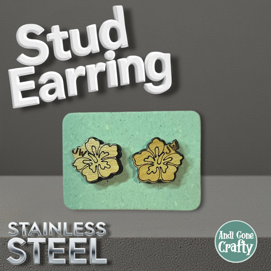 Hibiscus Flower - Wood JW Earring - Stainless Steel Posts