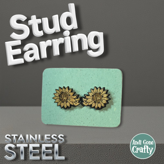 Sunflower 2 - Wood JW Earring - Stainless Steel Posts