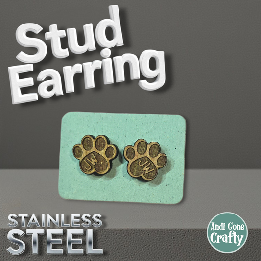 Paw - Wood JW Earring - Stainless Steel Posts