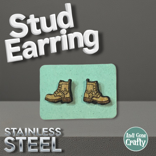 LDC Boot - Wood JW Earring - Stainless Steel Posts