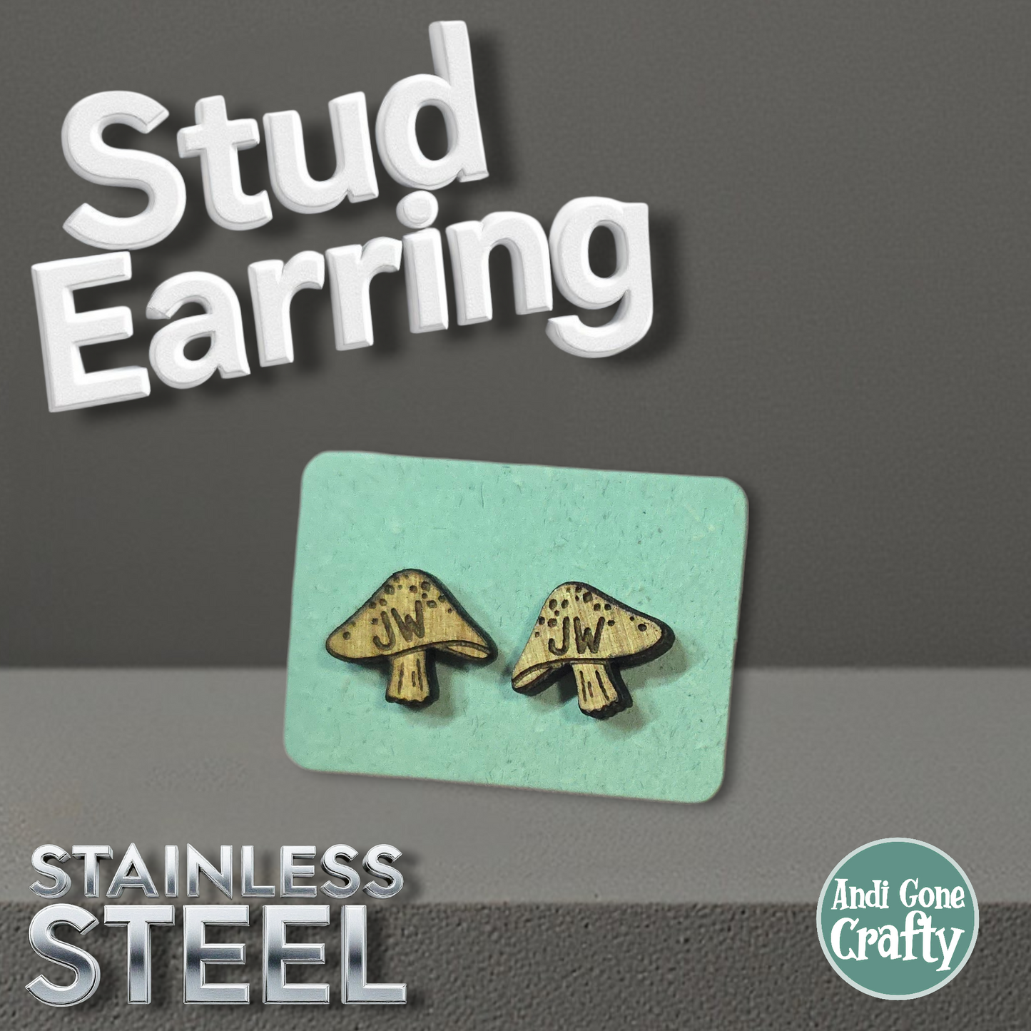 Mushroom - Wood JW Earring - Stainless Steel Posts