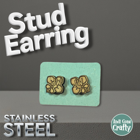 Bee w/Flower - Wood JW Earring - Stainless Steel Posts