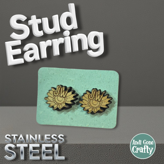 Sunflower 1 - Wood JW Earring - Stainless Steel Posts