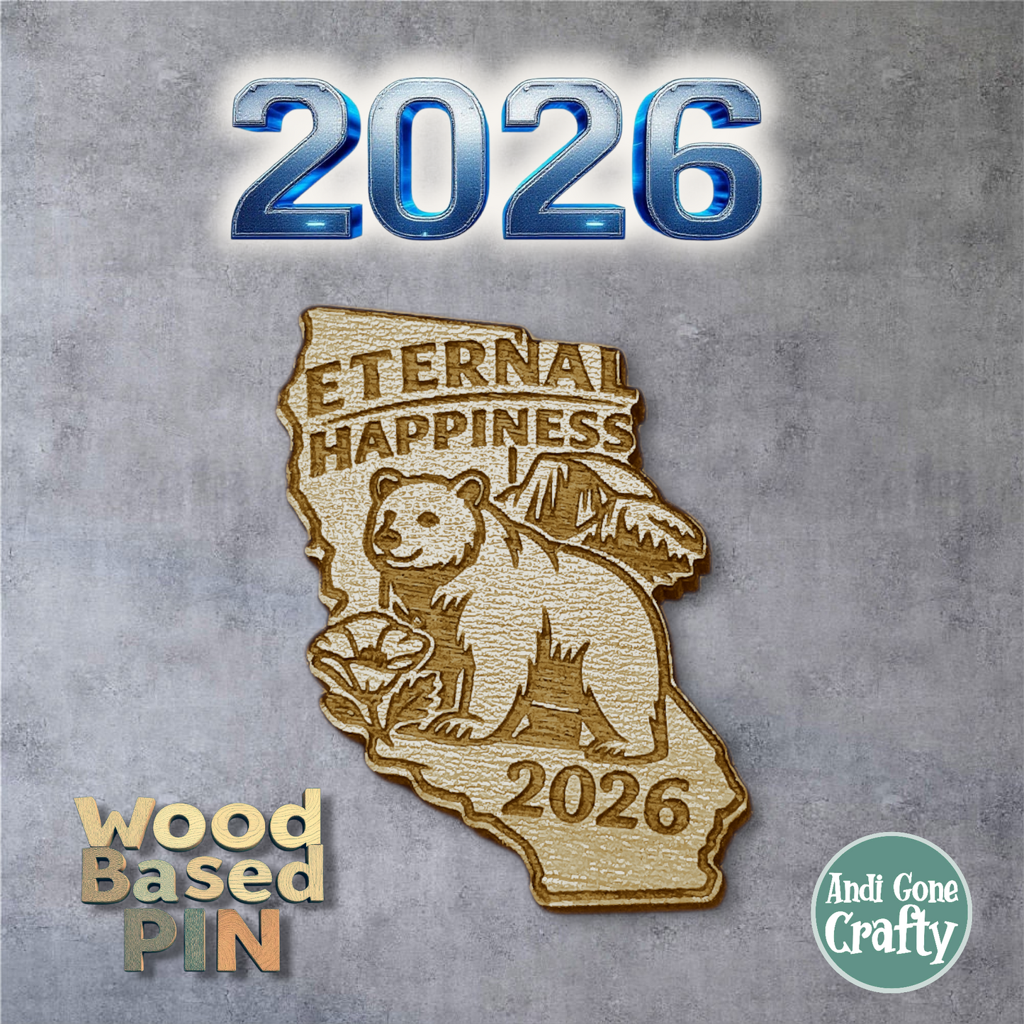 CA Bear (Simple Version) - 2026 Eternal Happiness Convention - JW Pin - Cherry Wood