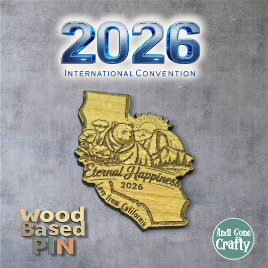CA Bear (With Love from CA) - 2026 Eternal Happiness Convention - JW Pin - Cherry Wood
